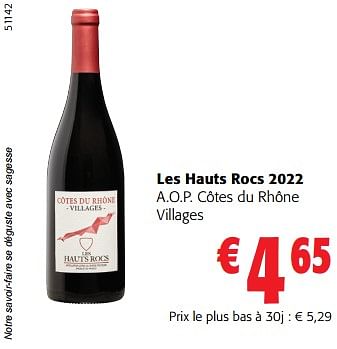 Promotions Les hauts rocs 2022 a.o.p. côtes du rhône villages - Vins rouges - Valide de 14/02/2024 à 27/02/2024 chez Colruyt