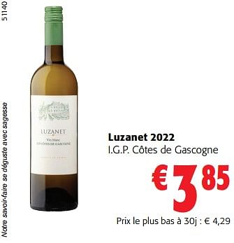 Promotions Luzanet 2022 i.g.p. côtes de gascogne - Vins blancs - Valide de 14/02/2024 à 27/02/2024 chez Colruyt