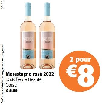 Promotions Marestagno rosé 2022 i.g.p. île de beauté corse - Vins rosé - Valide de 14/02/2024 à 27/02/2024 chez Colruyt