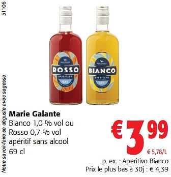 Promotions Marie galante bianco ou rosso apéritif sans alcool - Marie Galante - Valide de 14/02/2024 à 27/02/2024 chez Colruyt