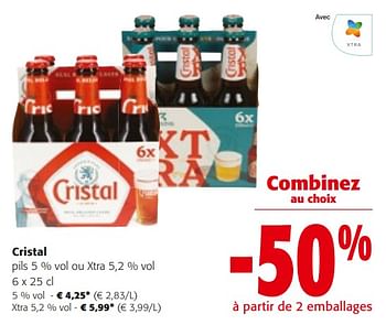 Promotions Cristal pils 5 % vol ou xtra - Cristal - Valide de 14/02/2024 à 27/02/2024 chez Colruyt