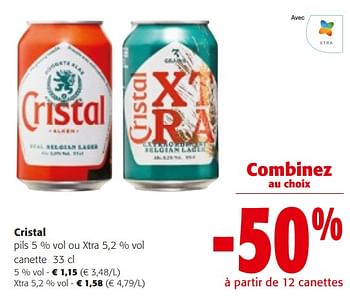 Promotions Cristal pils 5 % vol ou xtra - Cristal - Valide de 14/02/2024 à 27/02/2024 chez Colruyt