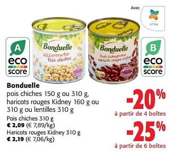 Promotions Bonduelle pois chiches haricots rouges kidney ou lentilles - Bonduelle - Valide de 14/02/2024 à 27/02/2024 chez Colruyt