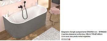 Promoties Baignoire d’angle autoportante ondina mat - Allibert - Geldig van 23/02/2024 tot 30/06/2024 bij Euro Shop