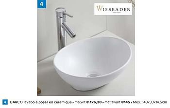 Promoties Barco lavabo à poser en céramique - Wiesbaden - Geldig van 23/02/2024 tot 30/06/2024 bij Euro Shop