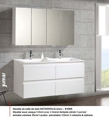Promoties Meuble de salle de bain metropolis blanc - Jumar - Geldig van 23/02/2024 tot 30/06/2024 bij Euro Shop
