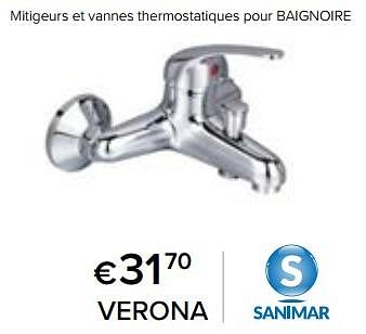 Promoties Mitigeurs et vannes thermostatiques pour baignoire verona - Sanimar - Geldig van 23/02/2024 tot 30/06/2024 bij Euro Shop