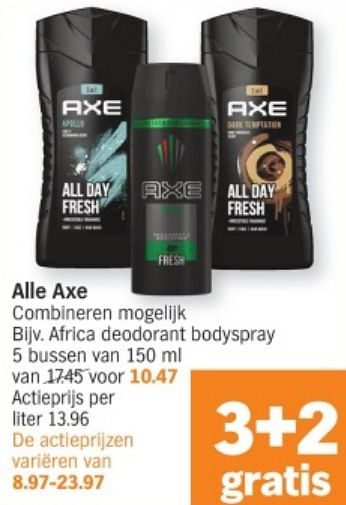 Promoties Africa deodorant bodyspray - Axe - Geldig van 19/02/2024 tot 25/02/2024 bij Albert Heijn