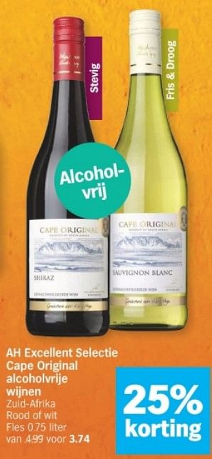 Promoties Ah excellent selectie cape original alcoholvrije wijnen - Rode wijnen - Geldig van 19/02/2024 tot 25/02/2024 bij Albert Heijn