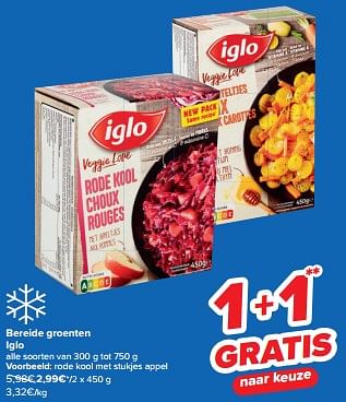 Promotions Bereide groenten iglo rode kool met stukjes appel - Iglo - Valide de 21/02/2024 à 03/04/2024 chez Carrefour