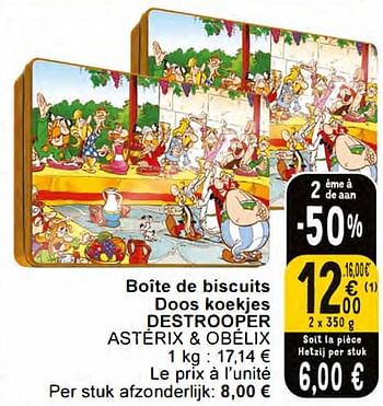 Promotions Boîte de biscuits destrooper astérix + obélix - Jules Destrooper - Valide de 20/02/2024 à 26/02/2024 chez Cora