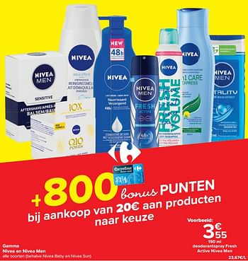 Promoties Deodorantspray fresh active nivea men - Nivea - Geldig van 21/02/2024 tot 03/04/2024 bij Carrefour