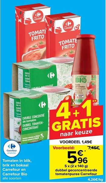 Promoties Dubbel geconcentreerde tomatenpuree carrefour - Huismerk - Carrefour  - Geldig van 21/02/2024 tot 03/04/2024 bij Carrefour
