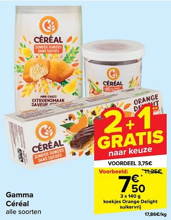 Promoties Koekjes orange delight suikervrij - Céréal - Geldig van 21/02/2024 tot 03/04/2024 bij Carrefour