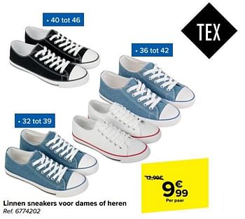 Promoties Linnen sneakers voor dames of heren - Tex - Geldig van 21/02/2024 tot 03/04/2024 bij Carrefour