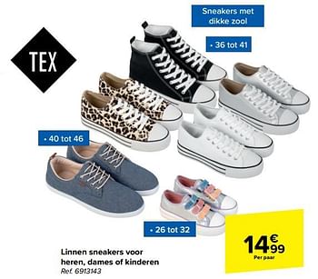 Promotions Linnen sneakers voor heren, dames of kinderen - Tex - Valide de 21/02/2024 à 03/04/2024 chez Carrefour