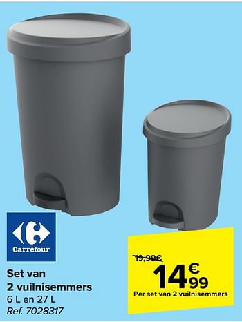 Promoties Set van 2 vuilnisemmers - Huismerk - Carrefour  - Geldig van 21/02/2024 tot 03/04/2024 bij Carrefour