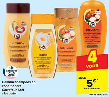 Promoties Shampoos en conditioners carrefour soft - Huismerk - Carrefour  - Geldig van 21/02/2024 tot 03/04/2024 bij Carrefour