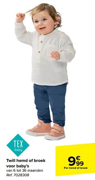 Promoties Twill hemd of broek baby - Tex Baby - Geldig van 21/02/2024 tot 03/04/2024 bij Carrefour