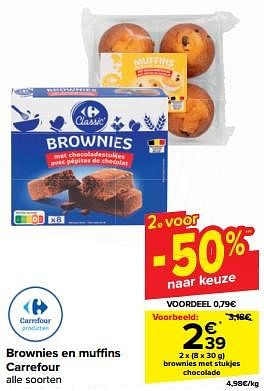 Promoties Brownies met stukjes chocolade - Huismerk - Carrefour  - Geldig van 21/02/2024 tot 03/04/2024 bij Carrefour