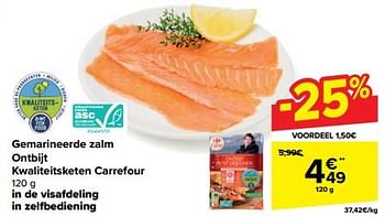 Promotions Gemarineerde zalm ontbijt kwaliteitsketen carrefour - Produit maison - Carrefour  - Valide de 21/02/2024 à 03/04/2024 chez Carrefour
