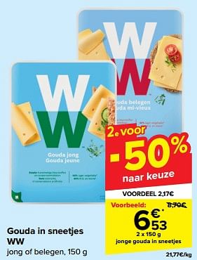 Promotions Jonge gouda in sneetjes - Weight Watchers - Valide de 21/02/2024 à 03/04/2024 chez Carrefour