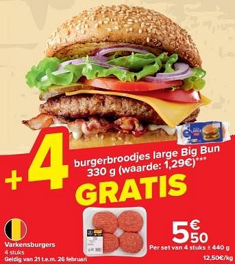 Promoties Varkensburgers - Huismerk - Carrefour  - Geldig van 21/02/2024 tot 03/04/2024 bij Carrefour