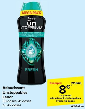 Promotions Adoucissant unstoppables fresh - Lenor - Valide de 21/02/2024 à 03/04/2024 chez Carrefour