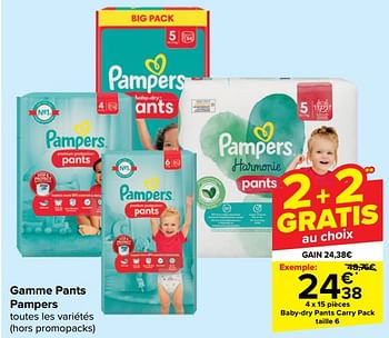 Promotions Baby-dry pants carry pack taille 6 - Pampers - Valide de 21/02/2024 à 03/04/2024 chez Carrefour