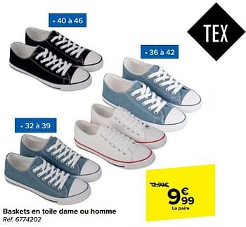 Promoties Baskets en toile dame ou homme - Tex - Geldig van 21/02/2024 tot 03/04/2024 bij Carrefour