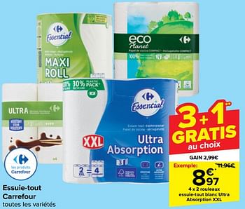 Promotions Essuie-tout blanc ultra absorption xxl - Produit maison - Carrefour  - Valide de 21/02/2024 à 03/04/2024 chez Carrefour