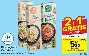 Promotions Kit spaghetti carbonara - Produit maison - Carrefour  - Valide de 21/02/2024 à 03/04/2024 chez Carrefour