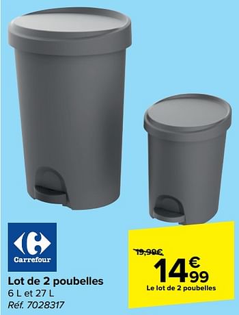 Promoties Lot de 2 poubelles - Huismerk - Carrefour  - Geldig van 21/02/2024 tot 03/04/2024 bij Carrefour