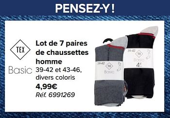 Promoties Lot de 7 paires de chaussettes homme - Tex - Geldig van 21/02/2024 tot 03/04/2024 bij Carrefour