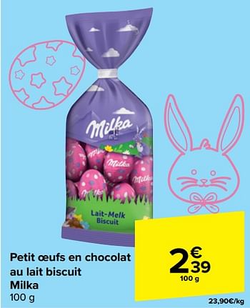 Promotions Petit oeufs en chocolat au lait biscuit milka - Milka - Valide de 21/02/2024 à 03/04/2024 chez Carrefour