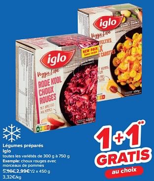 Promotions Choux rouges avec morceaux de pommes - Iglo - Valide de 21/02/2024 à 03/04/2024 chez Carrefour
