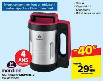 Promoties Mandine soupmaker mspm1l-2 - Mandine - Geldig van 21/02/2024 tot 03/04/2024 bij Carrefour