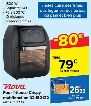 Promoties Nova four-friteuse crispy multifonction 02.180122 - Nova - Geldig van 21/02/2024 tot 03/04/2024 bij Carrefour