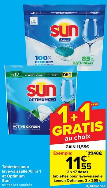 Promotions Tablettes pour lave-vaisselle lemon optimum - Sun - Valide de 21/02/2024 à 03/04/2024 chez Carrefour