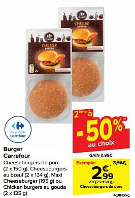Promotions Cheeseburgers de porc - Produit maison - Carrefour  - Valide de 21/02/2024 à 03/04/2024 chez Carrefour