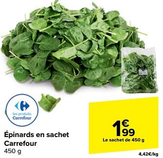 Promotions Épinards en sachet carrefour - Produit maison - Carrefour  - Valide de 21/02/2024 à 03/04/2024 chez Carrefour