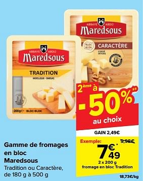 Promoties Fromage en bloc tradition - Maredsous - Geldig van 21/02/2024 tot 03/04/2024 bij Carrefour