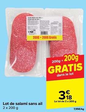 Promoties Lot de salami sans ail - Huismerk - Carrefour  - Geldig van 21/02/2024 tot 03/04/2024 bij Carrefour