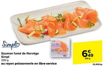 Promoties Saumon fumé de norvège simpl - Simpl - Geldig van 21/02/2024 tot 03/04/2024 bij Carrefour