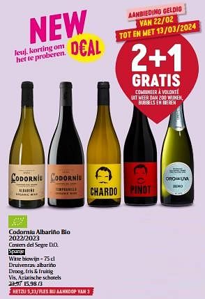 Promoties Codorníu albariño bio 2022-2023 costers del segre d.o. - Witte wijnen - Geldig van 22/02/2024 tot 28/02/2024 bij Delhaize