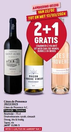 Promoties Côtes de provence 2022-2023 - Rosé wijnen - Geldig van 22/02/2024 tot 28/02/2024 bij Delhaize