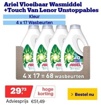 Promoties Ariel vloeibaar wasmiddel + touch van lenor unstoppables - Ariel - Geldig van 19/02/2024 tot 25/02/2024 bij Bol.com