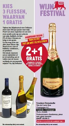 Promoties Vranken demoiselle tête de cuvée brut champagne a.c. - Champagne - Geldig van 22/02/2024 tot 28/02/2024 bij Delhaize