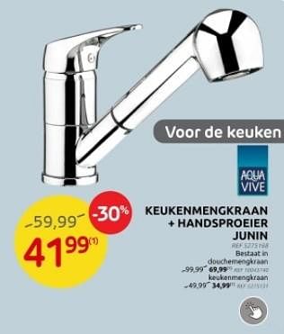 Promoties Keukenmengkraan + handsproeier junin - AQUA VIVE - Geldig van 20/02/2024 tot 11/03/2024 bij Brico