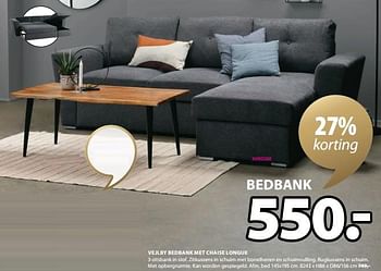 Promoties Vejlby bedbank met chaise longue - Huismerk - Jysk - Geldig van 19/02/2024 tot 08/03/2024 bij Jysk